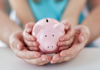 Mum family child save saving pig pension money